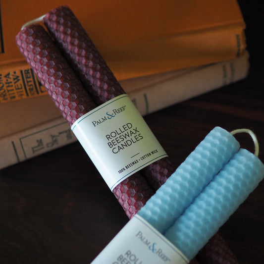 Hibiscus Color | Hand-rolled Beeswax Taper Candles | Honeycomb Texture | Long Burning, 100% Natural Beeswax with Cotton Wick | Set of 2