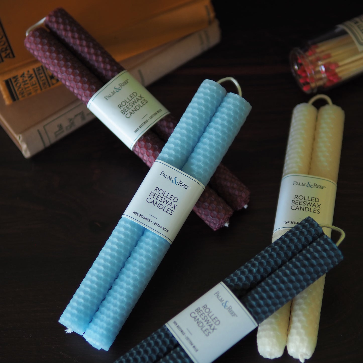 Hibiscus Color | Hand-rolled Beeswax Taper Candles | Honeycomb Texture | Long Burning, 100% Natural Beeswax with Cotton Wick | Set of 2