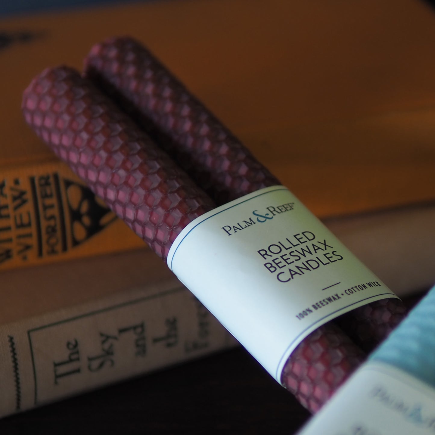 Hibiscus Color | Hand-rolled Beeswax Taper Candles | Honeycomb Texture | Long Burning, 100% Natural Beeswax with Cotton Wick | Set of 2