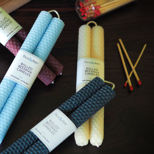 Island Linen Color | Hand-rolled Beeswax Taper Candles | Honeycomb Texture | Long Burning, 100% Natural Beeswax with Cotton Wick | Set of 2