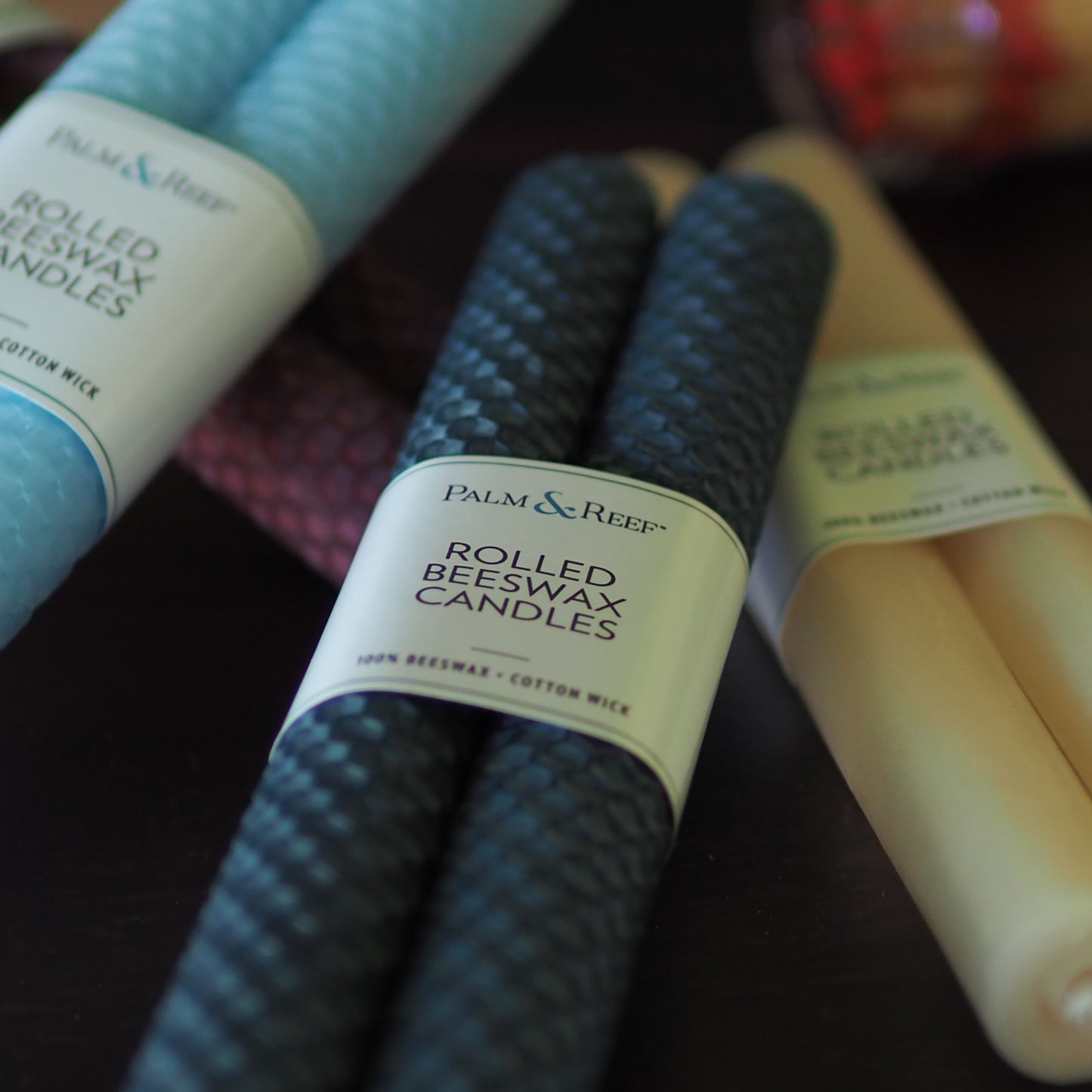 Pacific Blue Color | Hand-rolled Beeswax Taper Candles | Honeycomb Texture | Long Burning, 100% Natural Beeswax with Cotton Wick | Set of 2