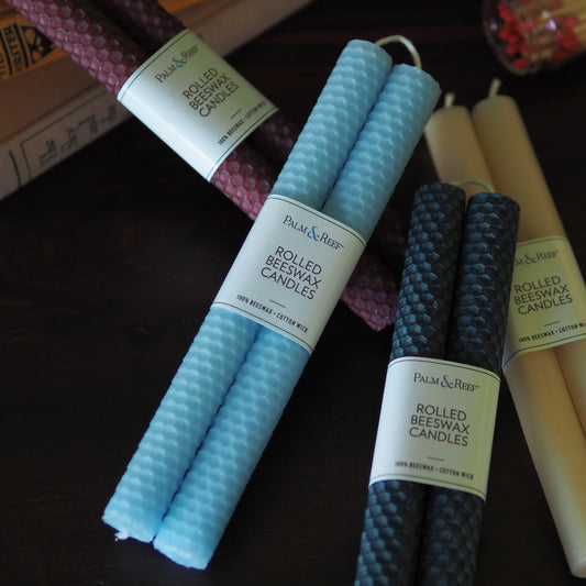 Tide Pool Color | Hand-rolled Beeswax Taper Candles | Honeycomb Texture | Long Burning, 100% Natural Beeswax with Cotton Wick | Set of 2