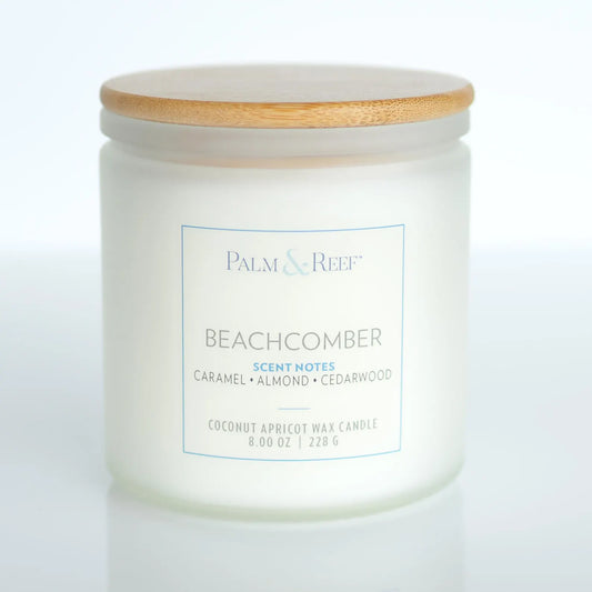 Beachcomber Scent | 8 oz Coconut Apricot Wax Candle in Frosted Glass Jar with Bamboo Lid | Warm Tropical Scent | Hand-Poured