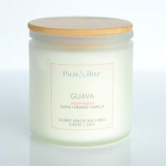 Guava Scent | 8 oz Coconut Apricot Wax Candle in Frosted Glass Jar with Bamboo Lid | Juicy Tropical Fruit Scent | Hand-Poured (Copy)