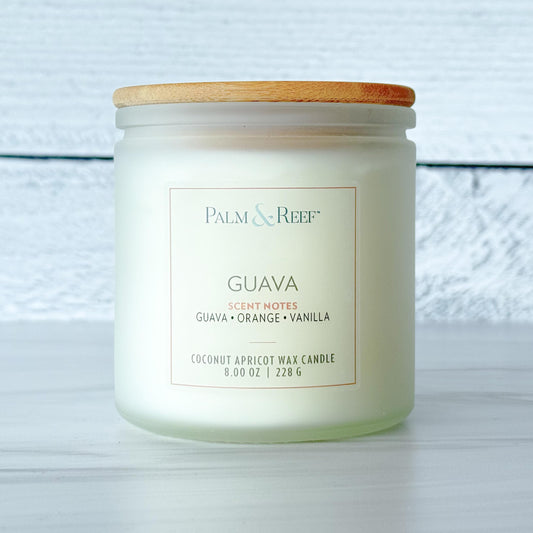 Guava Scent | 8 oz Coconut Apricot Wax Candle in Frosted Glass Jar with Bamboo Lid | Juicy Tropical Fruit Scent | Hand-Poured (Copy)