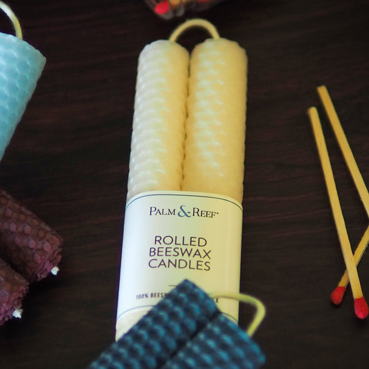 Island Linen Color | Hand-rolled Beeswax Taper Candles | Honeycomb Texture | Long Burning, 100% Natural Beeswax with Cotton Wick | Set of 2