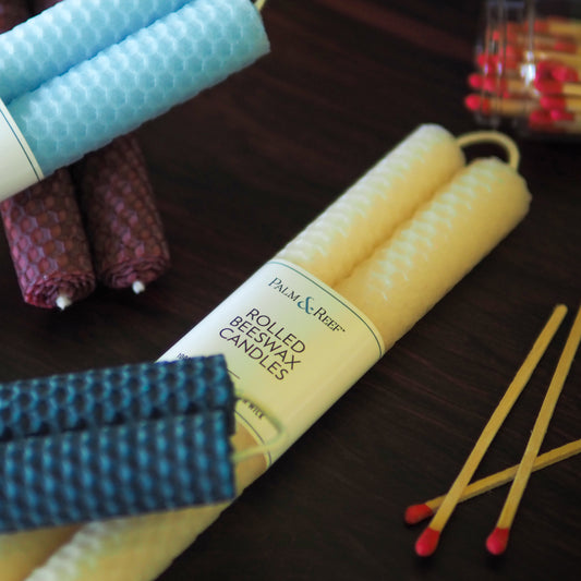 Island Linen Color | Hand-rolled Beeswax Taper Candles | Honeycomb Texture | Long Burning, 100% Natural Beeswax with Cotton Wick | Set of 2