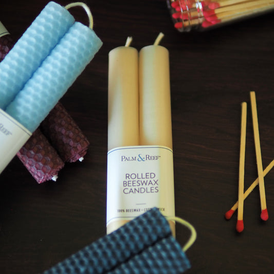Island Linen Color | Hand-rolled Beeswax Taper Candles | Smooth Finish | Long Burning, 100% Natural Beeswax with Cotton Wick | Set of 2
