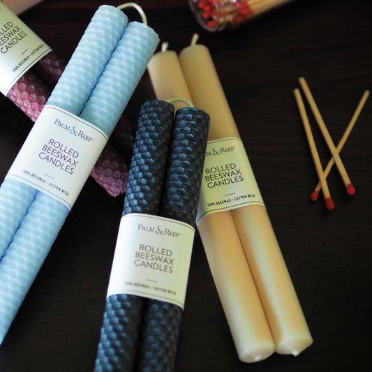 Island Linen Color | Hand-rolled Beeswax Taper Candles | Smooth Finish | Long Burning, 100% Natural Beeswax with Cotton Wick | Set of 2