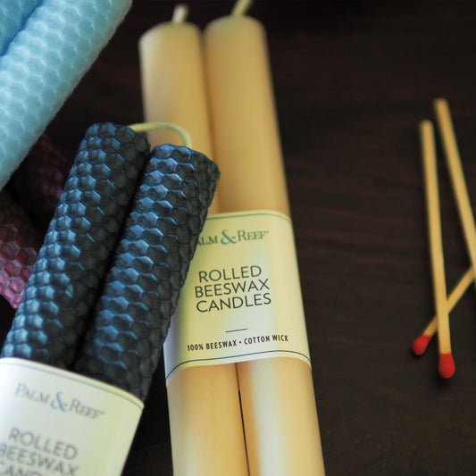 Island Linen Color | Hand-rolled Beeswax Taper Candles | Smooth Finish | Long Burning, 100% Natural Beeswax with Cotton Wick | Set of 2