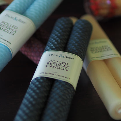 Pacific Blue Color | Hand-rolled Beeswax Taper Candles | Honeycomb Texture | Long Burning, 100% Natural Beeswax with Cotton Wick | Set of 2