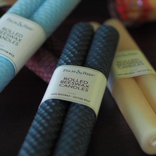 Pacific Blue Color | Hand-rolled Beeswax Taper Candles | Honeycomb Texture | Long Burning, 100% Natural Beeswax with Cotton Wick | Set of 2