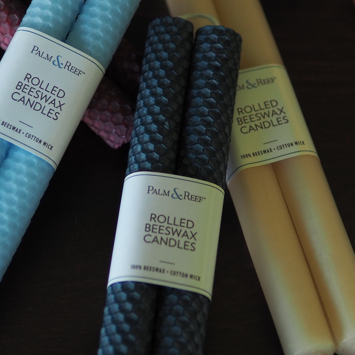 Pacific Blue Color | Hand-rolled Beeswax Taper Candles | Honeycomb Texture | Long Burning, 100% Natural Beeswax with Cotton Wick | Set of 2
