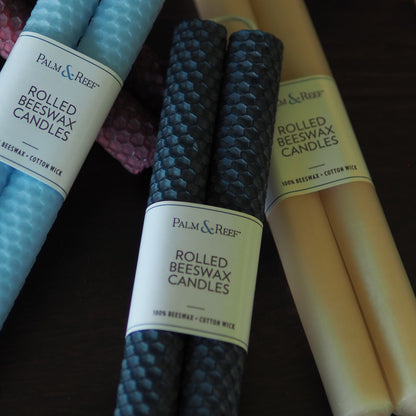 Pacific Blue Color | Hand-rolled Beeswax Taper Candles | Honeycomb Texture | Long Burning, 100% Natural Beeswax with Cotton Wick | Set of 2
