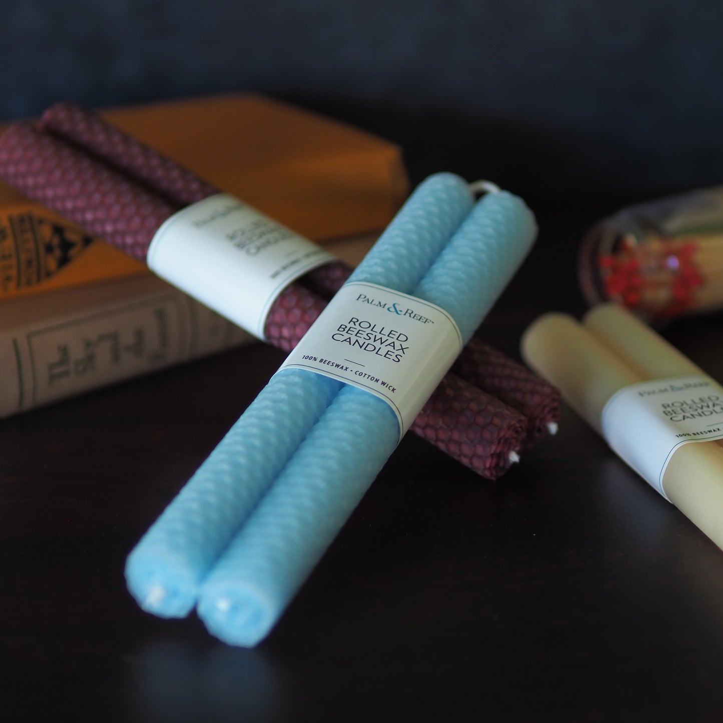 Tide Pool Color | Hand-rolled Beeswax Taper Candles | Honeycomb Texture | Long Burning, 100% Natural Beeswax with Cotton Wick | Set of 2
